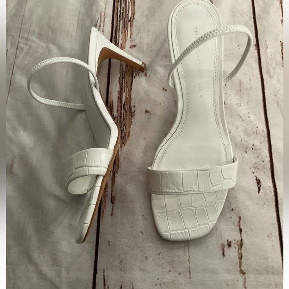 Zara Animal White Leather High Heeled Elastic Slingback Sandal size 38 / 7.5 - Picture 6 of 16